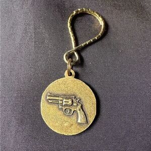 Vintage Brass Smith and Wesson Revolver Charm Keychain Key fob NIP